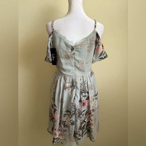 New Small Lulus Verona Light Blue Floral Off the Shoulder Lace Dress - Picture 6 of 17